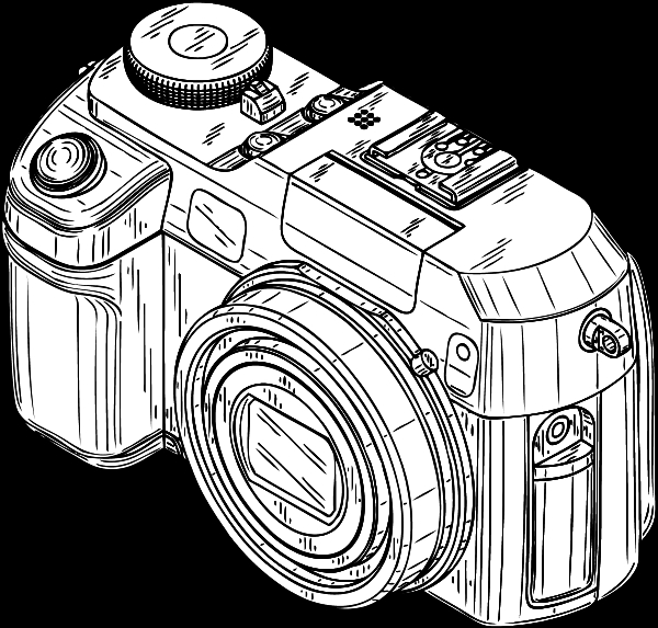 Coloriage d'un appareil photo vintage sur fond simple Coloriage d'un appareil photo vintage sur fond simple