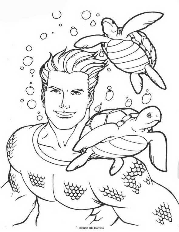 Aquaman brandissant son trident sur un fond marin