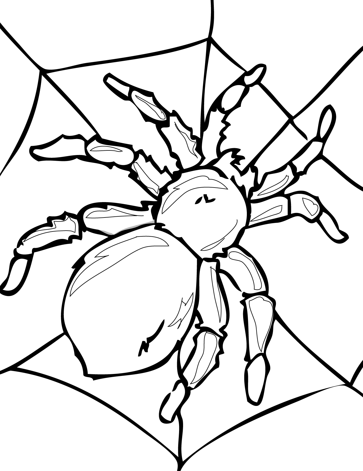 Coloriage d'une araignée suspendue dans sa toile