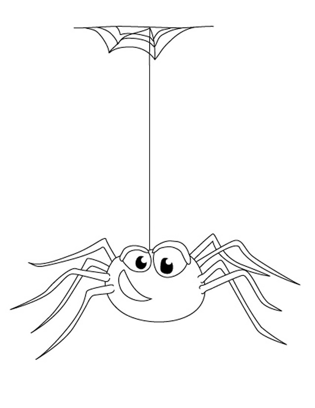 Coloriage d'une araignée suspendue sur sa toile dans la nature