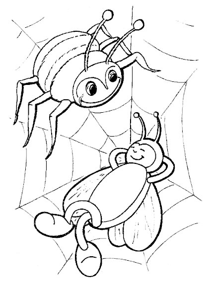 Coloriage d'une araignée suspendue dans sa toile