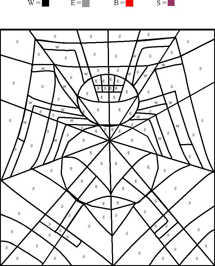 Coloriage d'une araignée suspendue sur sa toile