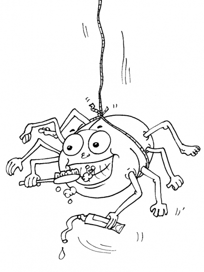Coloriage d'une araignée sur sa toile tissée
