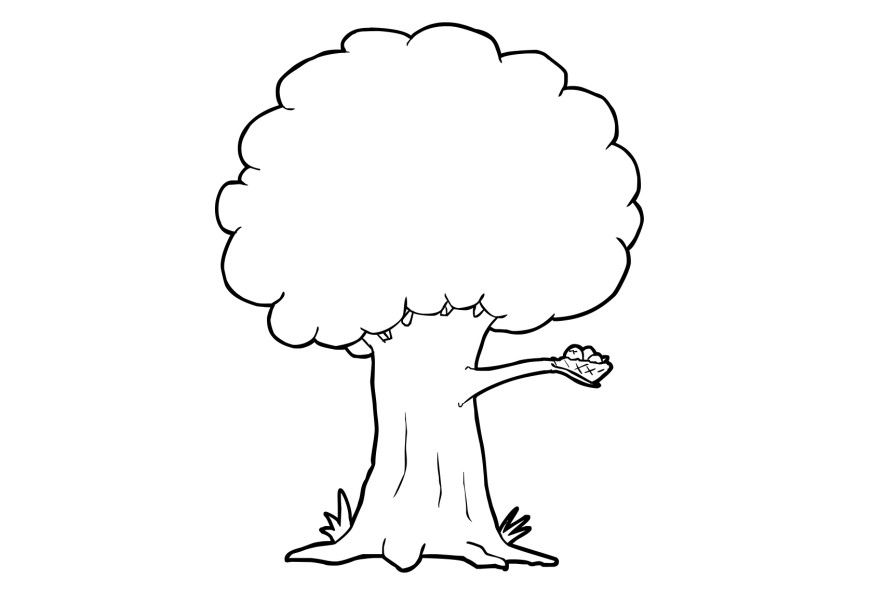 Coloriage d'un arbre majestueux sur un fond de ciel