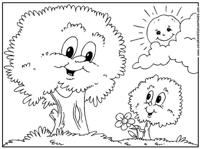 Coloriage d'un arbre majestueux sous un ciel clair