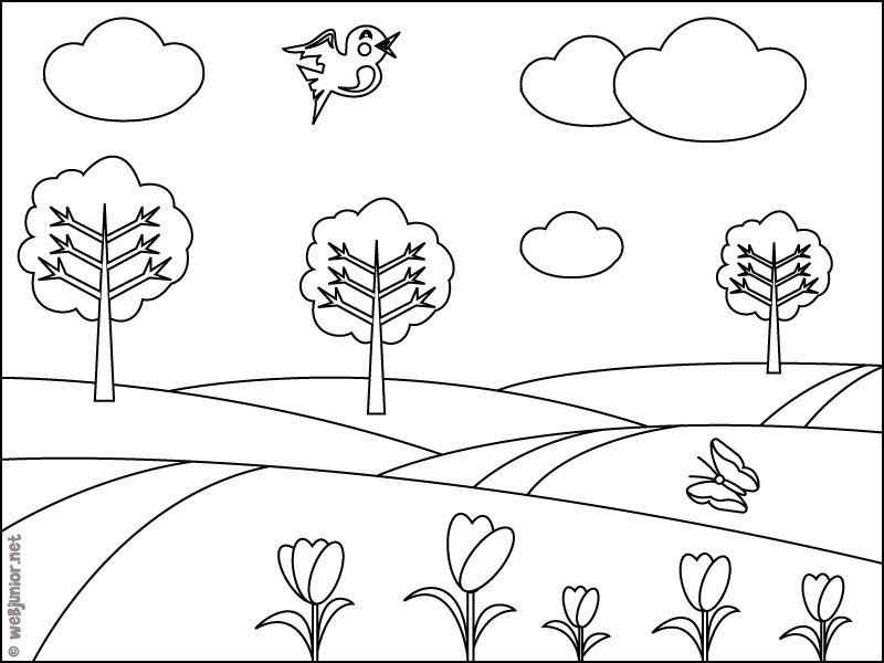 Coloriage d'un arbre majestueux avec un paysage bucolique Coloriage d'un arbre majestueux avec un paysage bucolique