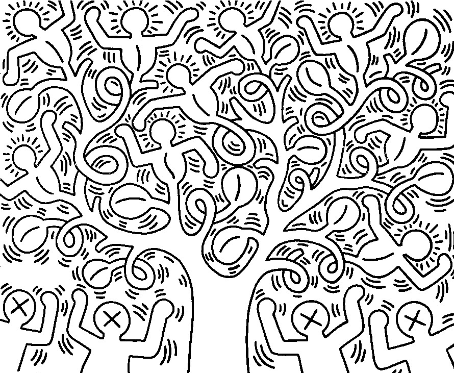 Coloriage d'un arbre majestueux avec un ciel et un sol simple