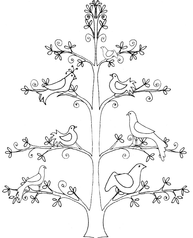Coloriage d'un arbre majestueux entouré de détails naturels