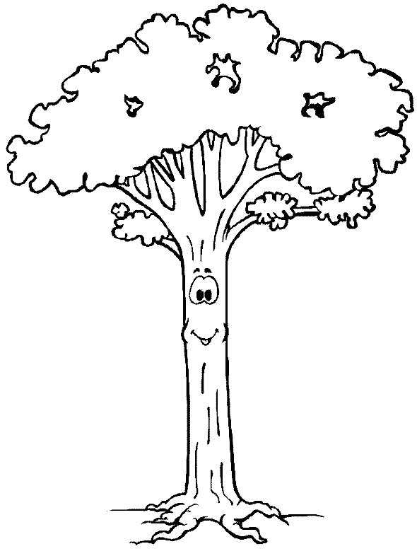 Coloriage d'un arbre majestueux avec des feuilles et un sol détaillé