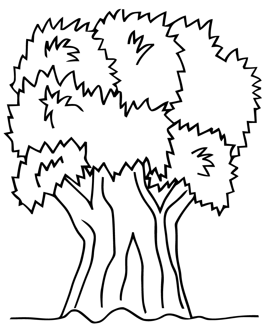 Coloriage d'un arbre majestueux entouré de nuages
