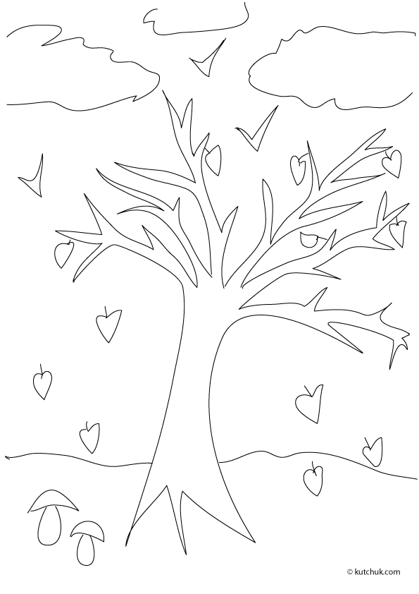 Coloriage d'un arbre majestueux avec un ciel et des éléments naturels