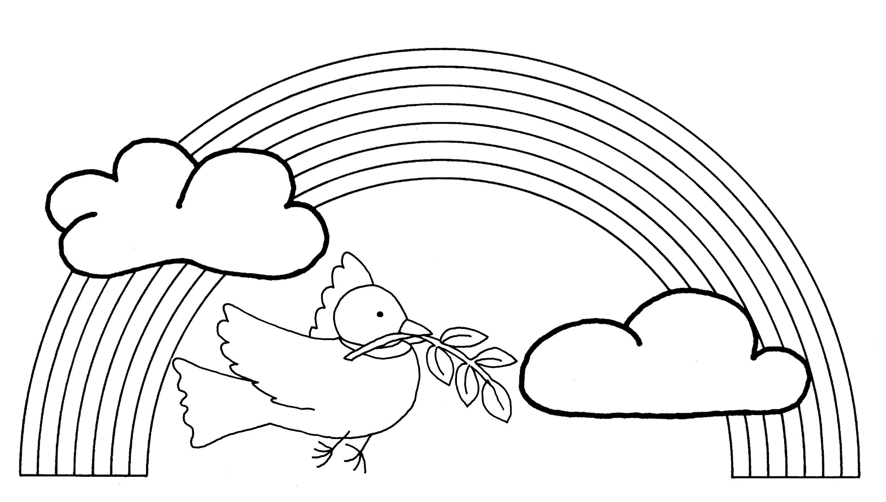 Coloriage d'un arc-en-ciel sur fond de nuages