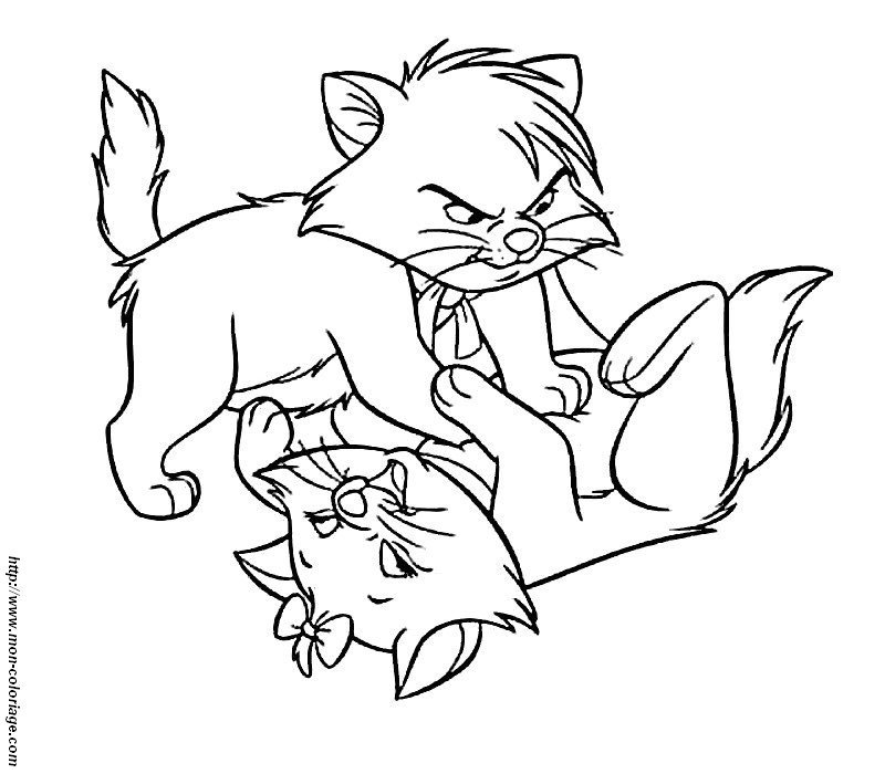 Scène de coloriage des Aristochats avec deux chatons en pleine activité