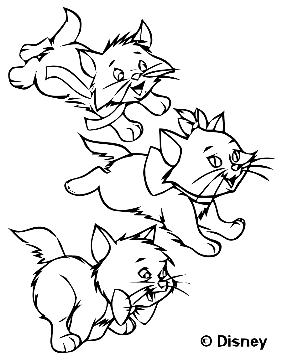 Coloriage des Aristochats : Duchesse et ses chatons en pleine aventure