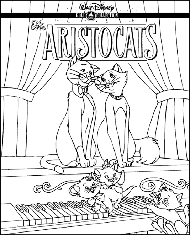 Coloriage des Aristochats : scène de détente avec Thomas O'Malley et ses amis