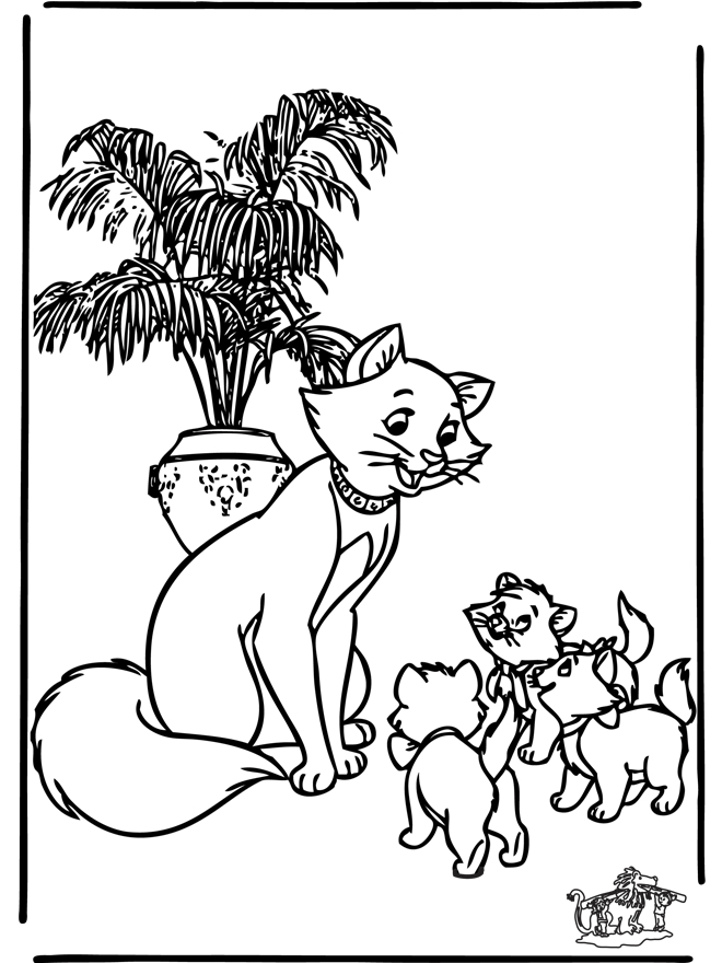 Coloriage des Aristochats : les chatons au milieu d'un décor paisible Coloriage des Aristochats : les chatons au milieu d'un décor paisible