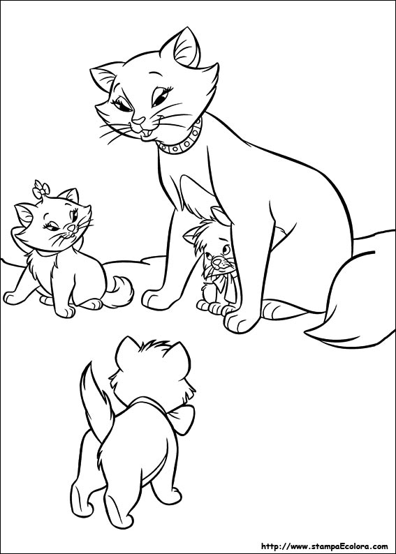 Coloriage des Aristochats : une scène de vie animée dans un décor parisien