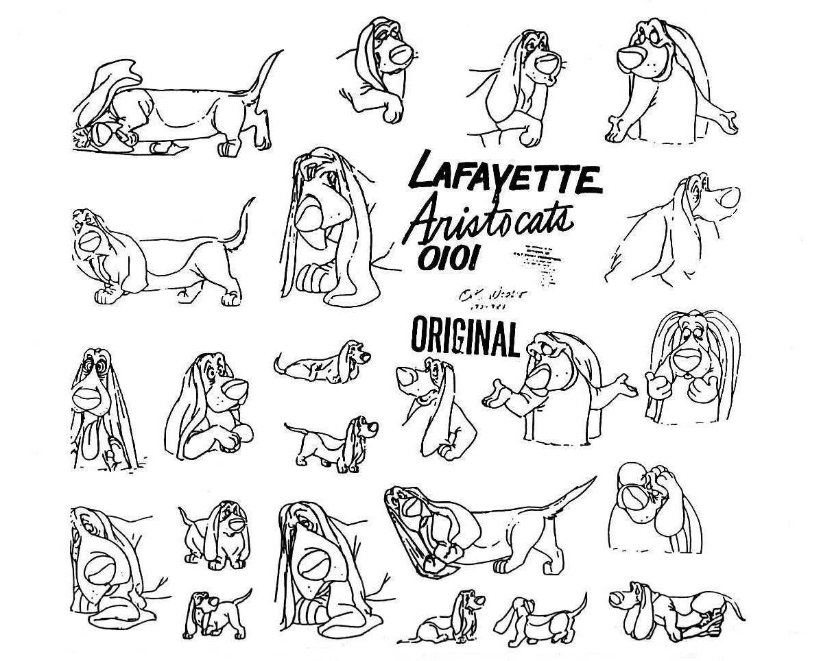 Coloriage des Aristochats : les chats dans un décor champêtre