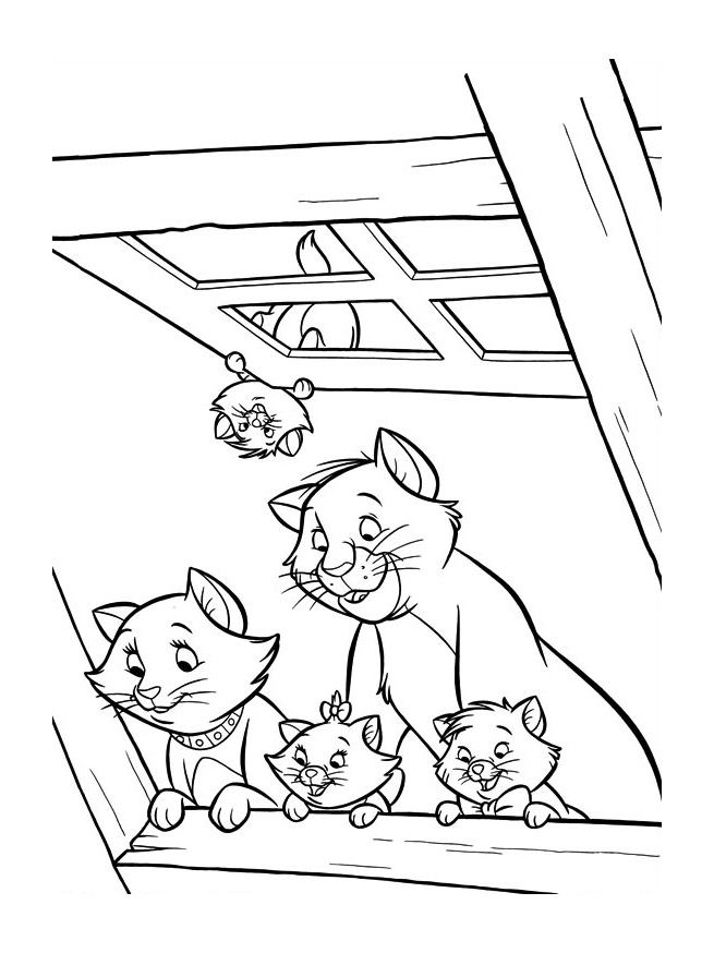 Coloriage des Aristochats avec Thomas et ses amis dans un environnement chaleureux