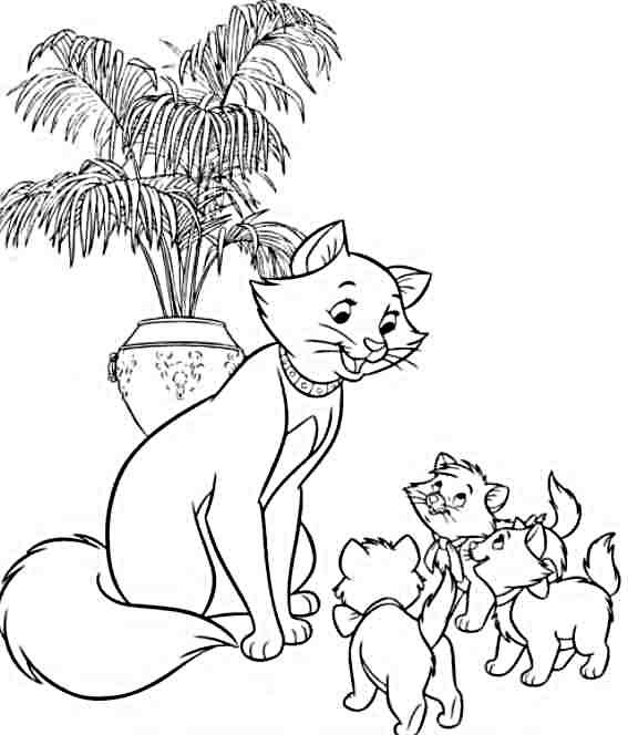 Coloriage des Aristochats : Mignonnes félines dans un décor parisien