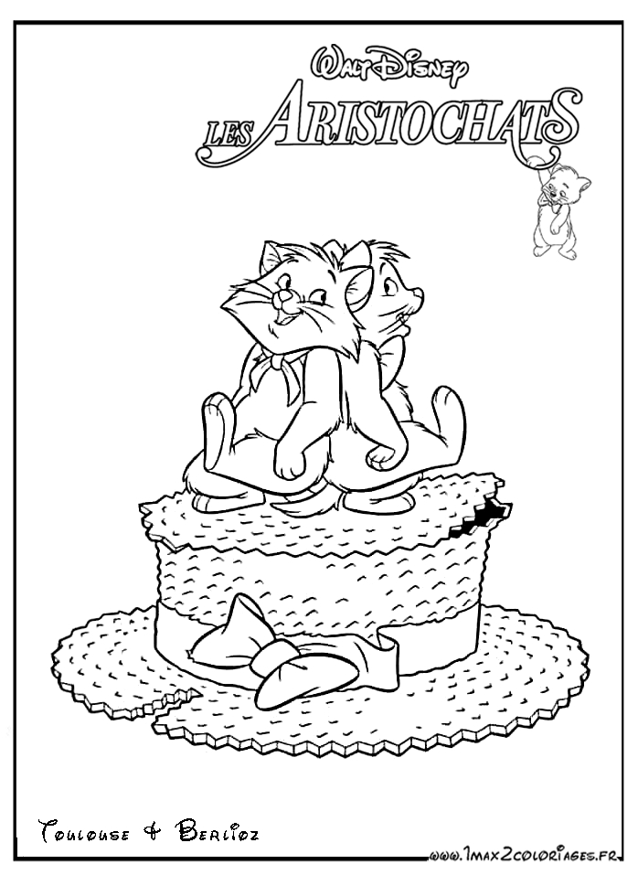 Coloriage des Aristochats : les chats en balade dans un décor parisien