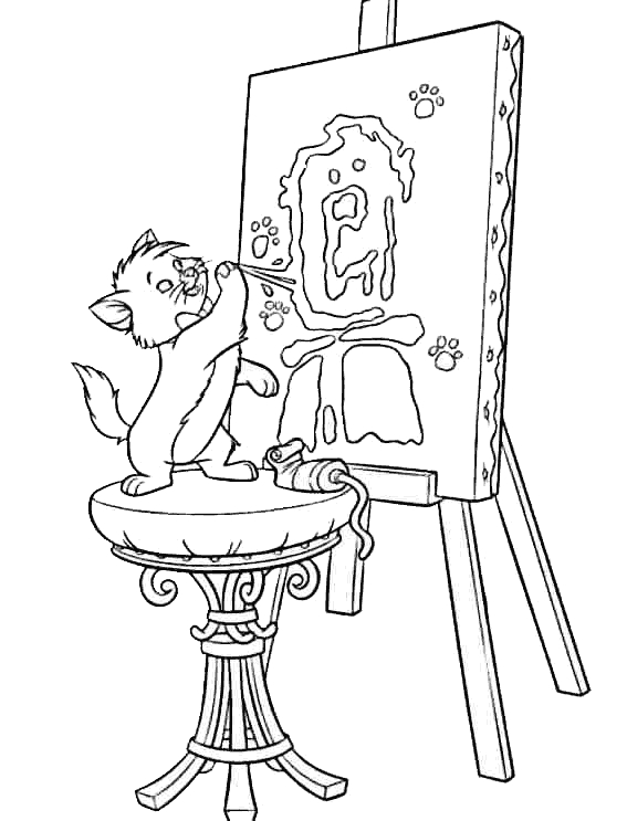 Coloriage des Aristochats : Duchesse et ses chatons dans un cadre élégant
