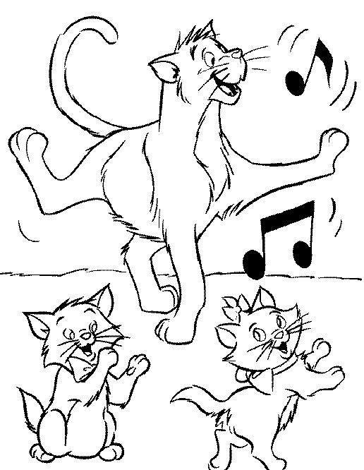 Coloriage des Aristochats avec une scène paisible de félins