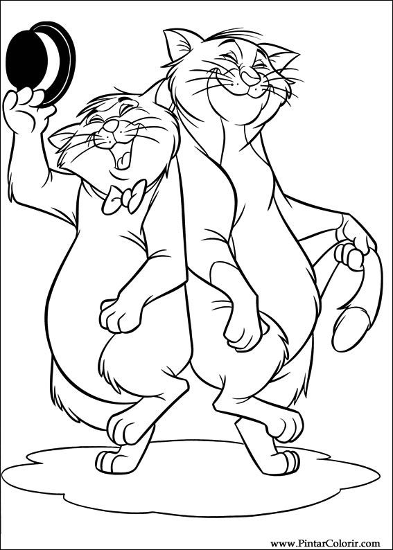 Coloriage des Aristochats : les personnages principaux en train de jouer