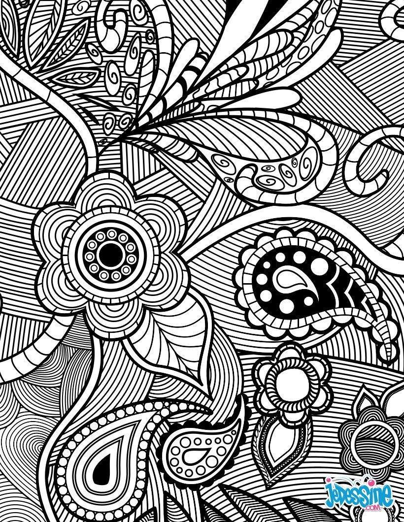 Coloriage d'une scène florale avec des motifs géométriques Coloriage d'une scène florale avec des motifs géométriques