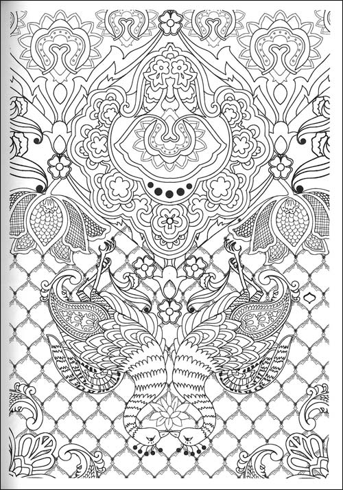 Un coloriage d'art-thérapie représentant un jardin luxuriant avec des fleurs et des motifs abstraits Un coloriage d'art-thérapie représentant un jardin luxuriant avec des fleurs et des motifs abstraits