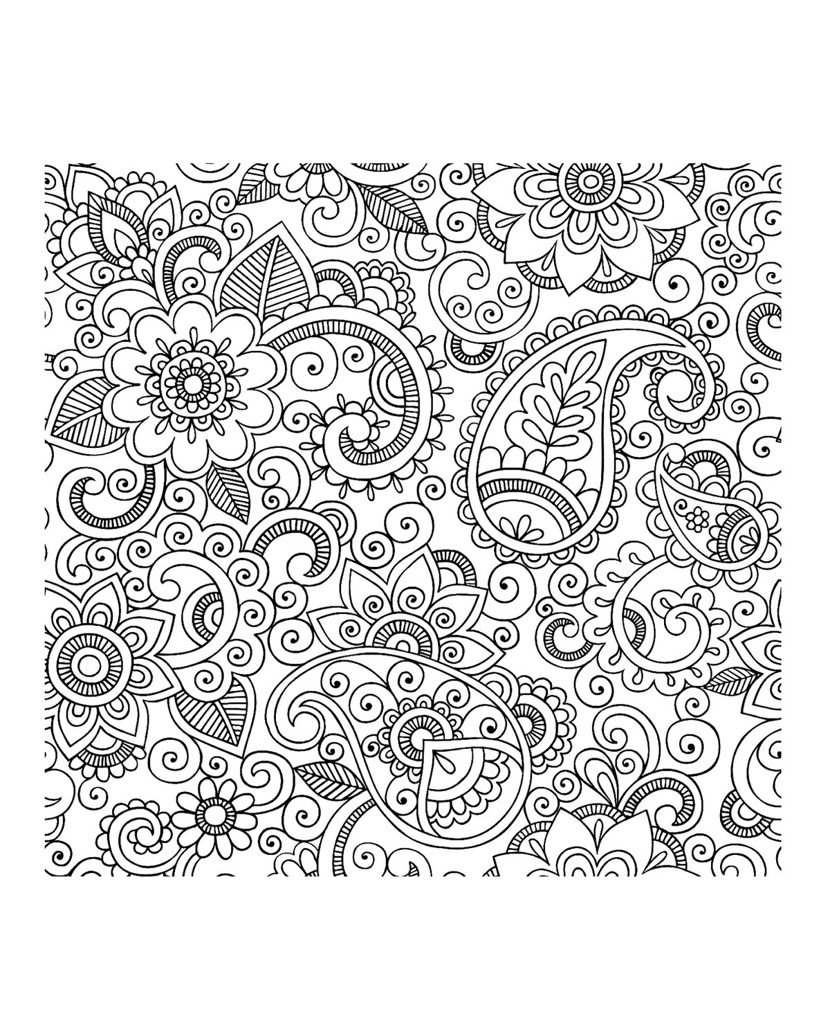 Coloriage d'une scène florale avec motifs géométriques et organiques Coloriage d'une scène florale avec motifs géométriques et organiques