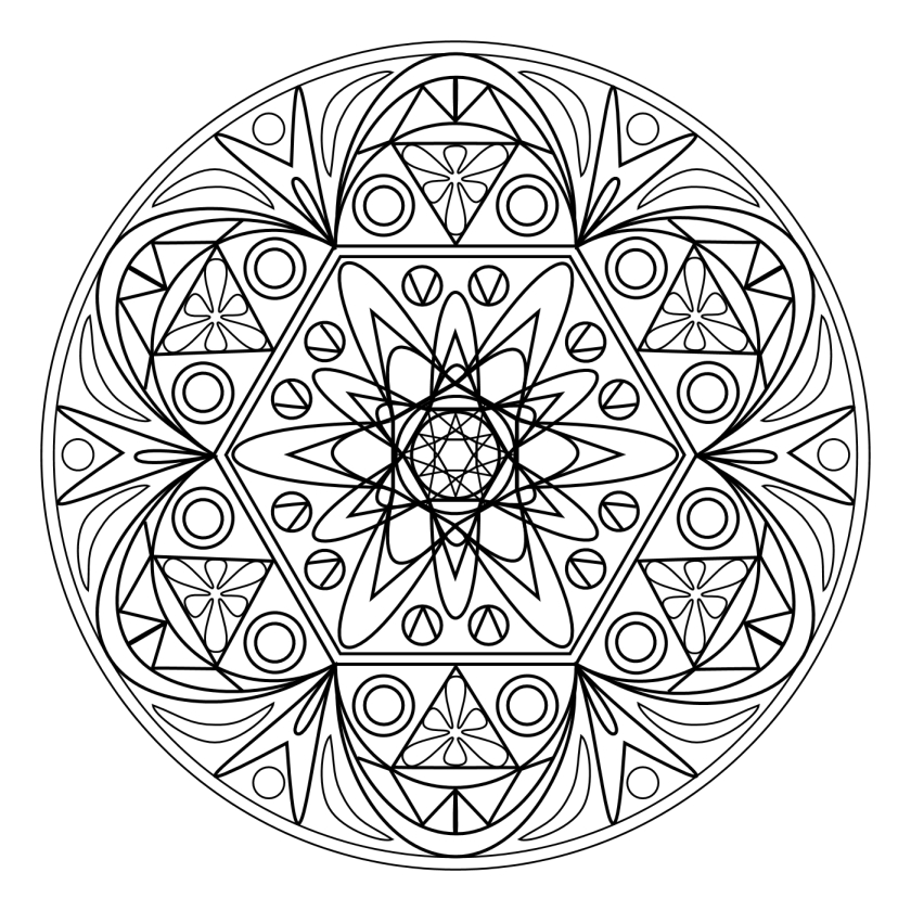 Coloriage d'une scène de nature avec des fleurs et des motifs géométriques Coloriage d'une scène de nature avec des fleurs et des motifs géométriques