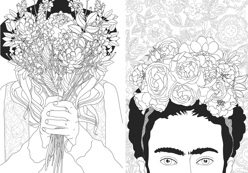 Coloriage d'une scène de nature avec un oiseau et des fleurs Coloriage d'une scène de nature avec un oiseau et des fleurs