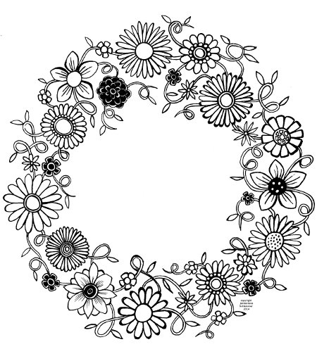 Coloriage d'une scène florale avec motifs géométriques Coloriage d'une scène florale avec motifs géométriques