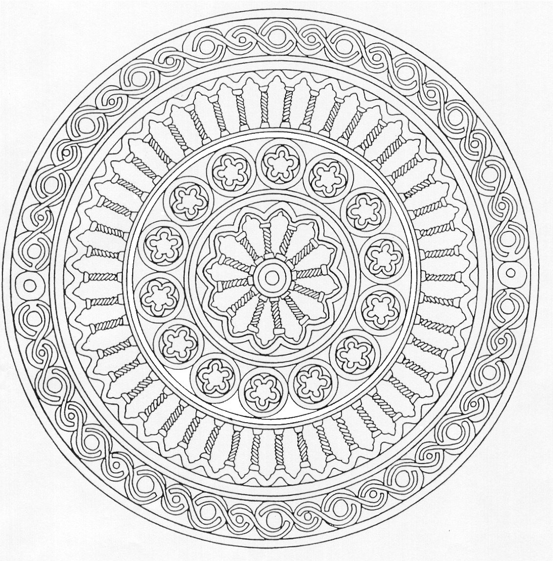 Coloriage d'une scène abstraite avec motifs floraux et géométriques Coloriage d'une scène abstraite avec motifs floraux et géométriques