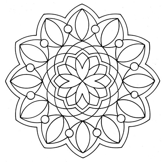 Coloriage d'une scène de nature avec des fleurs et des motifs géométriques Coloriage d'une scène de nature avec des fleurs et des motifs géométriques