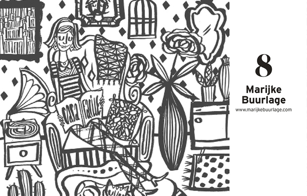 Coloriage d'un motif floral complexe entouré de formes géométriques Coloriage d'un motif floral complexe entouré de formes géométriques