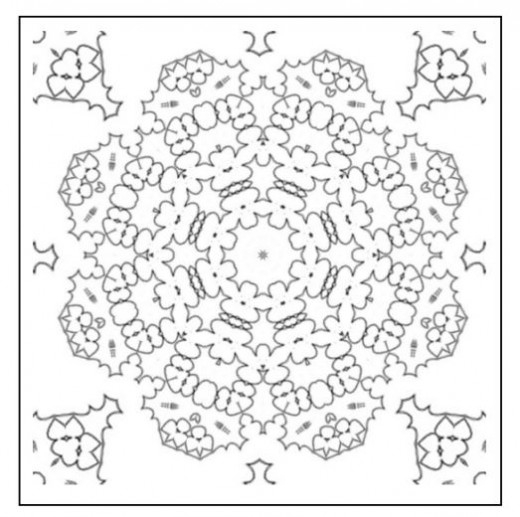 Coloriage d'une scène de nature avec des fleurs et des motifs géométriques Coloriage d'une scène de nature avec des fleurs et des motifs géométriques