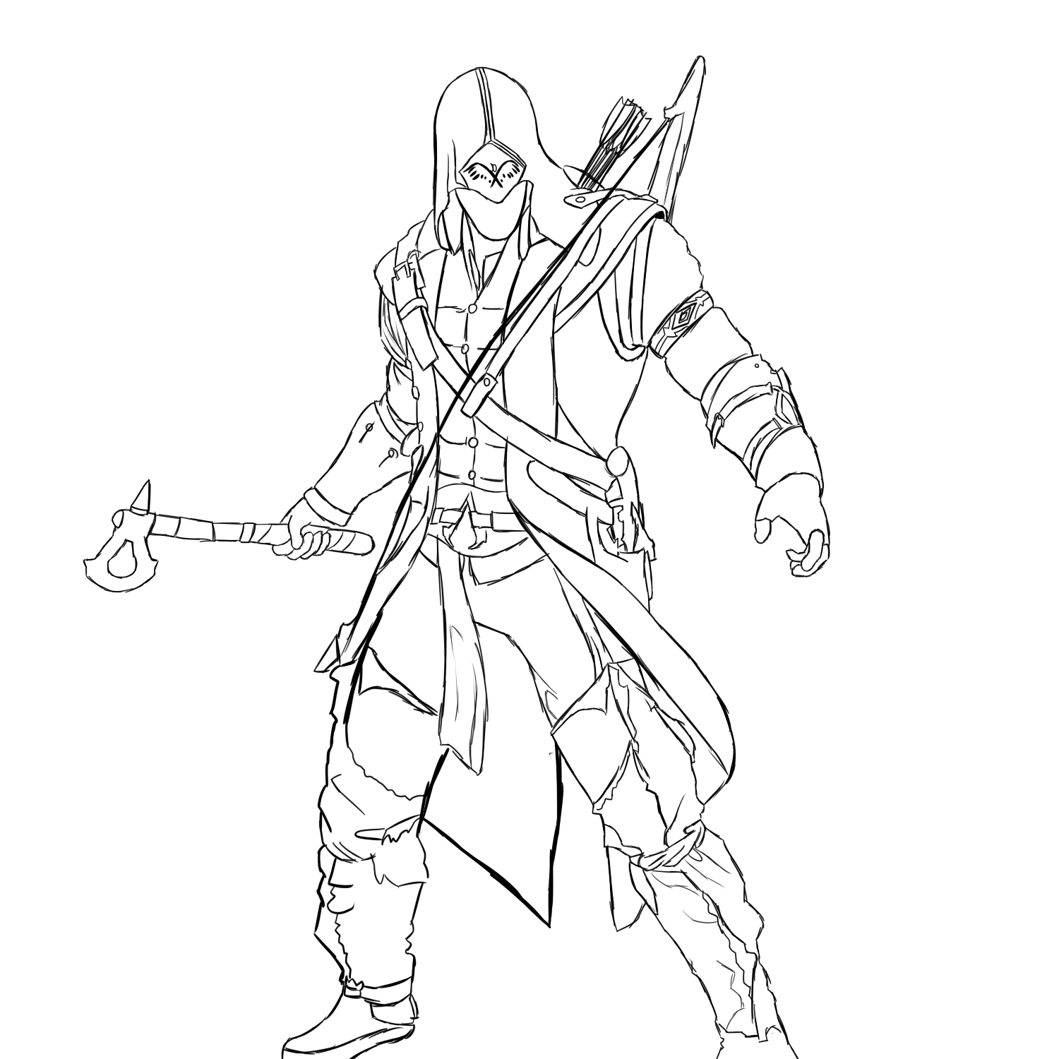 Coloriage d'un personnage d'Assassin's Creed en pleine action
