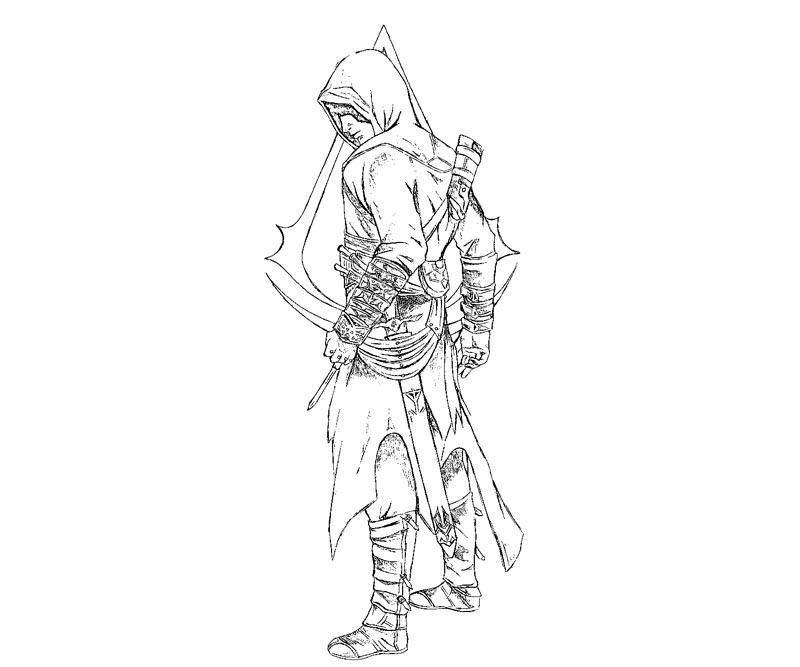 Coloriage d'un personnage d'Assassin's Creed en pleine action sur un fond urbain