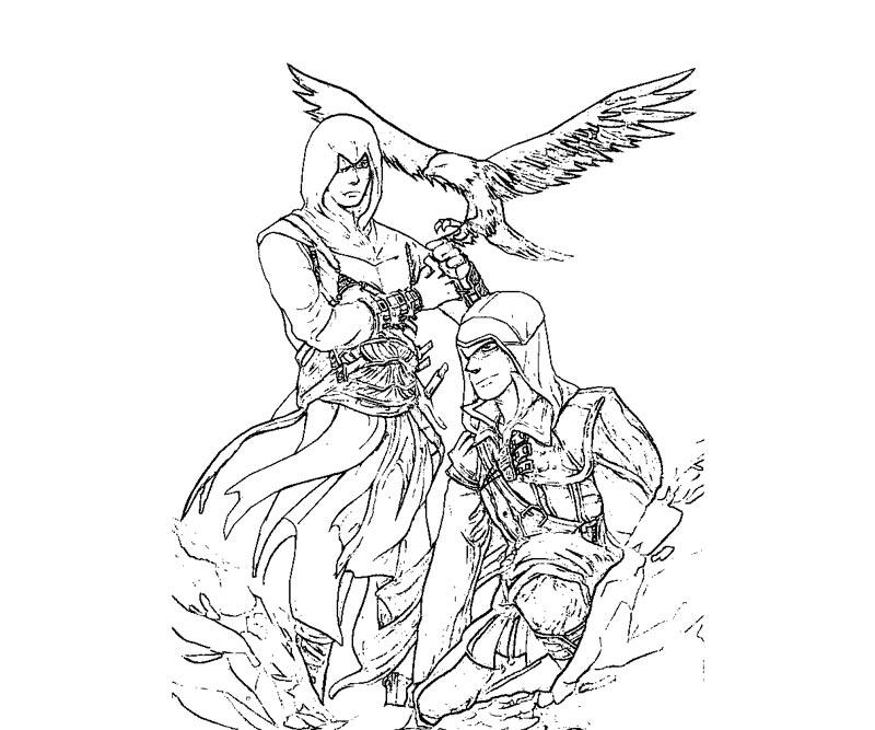Coloriage d'un personnage d'Assassin's Creed en pleine action
