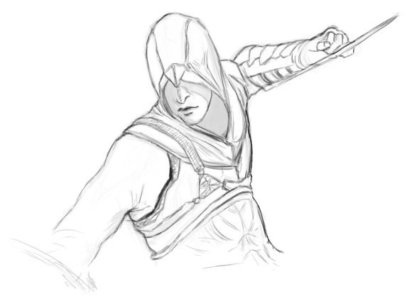 Coloriage d'un personnage emblématique d'Assassin's Creed en pleine action