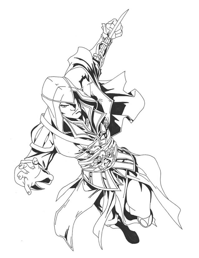 Coloriage d'Assassin's Creed : Un personnage emblématique en pleine action
