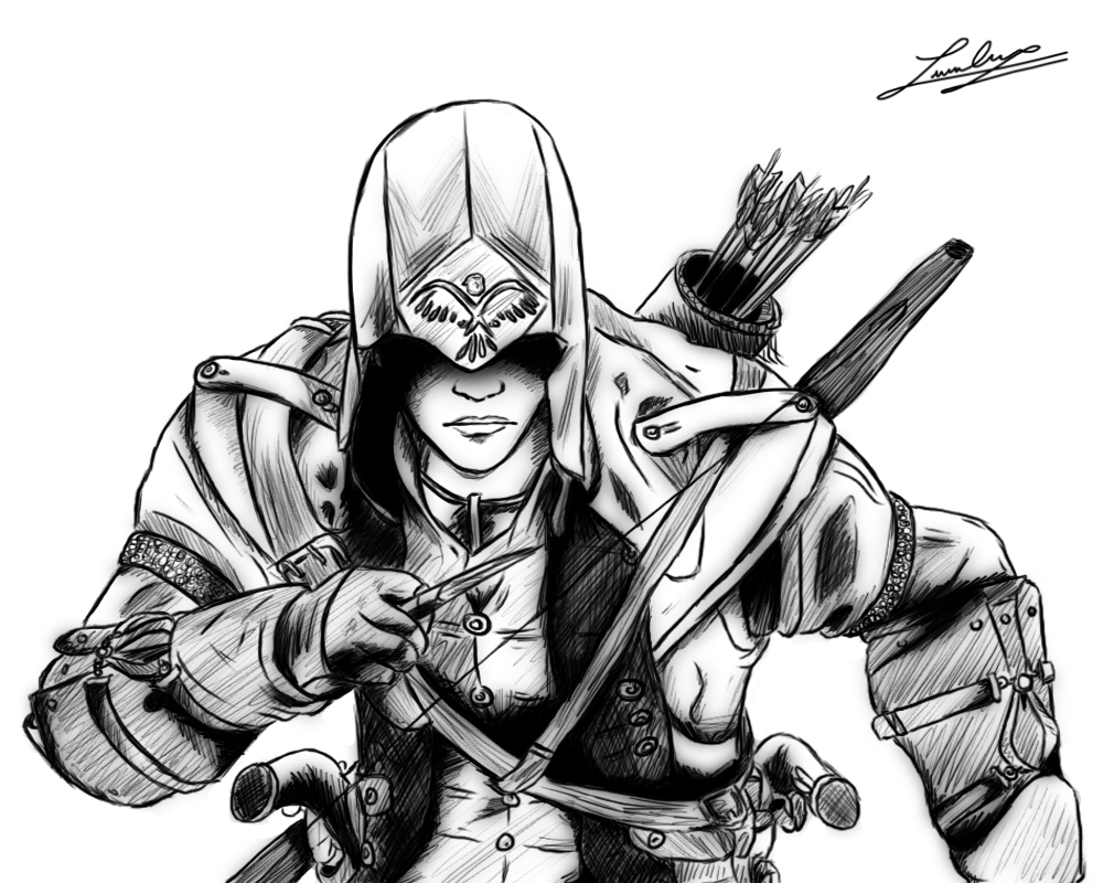 Coloriage d'un personnage d'Assassin's Creed en pleine action