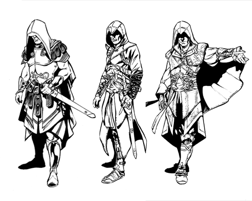 Coloriage d'Assassin's Creed avec un personnage emblématique en action
