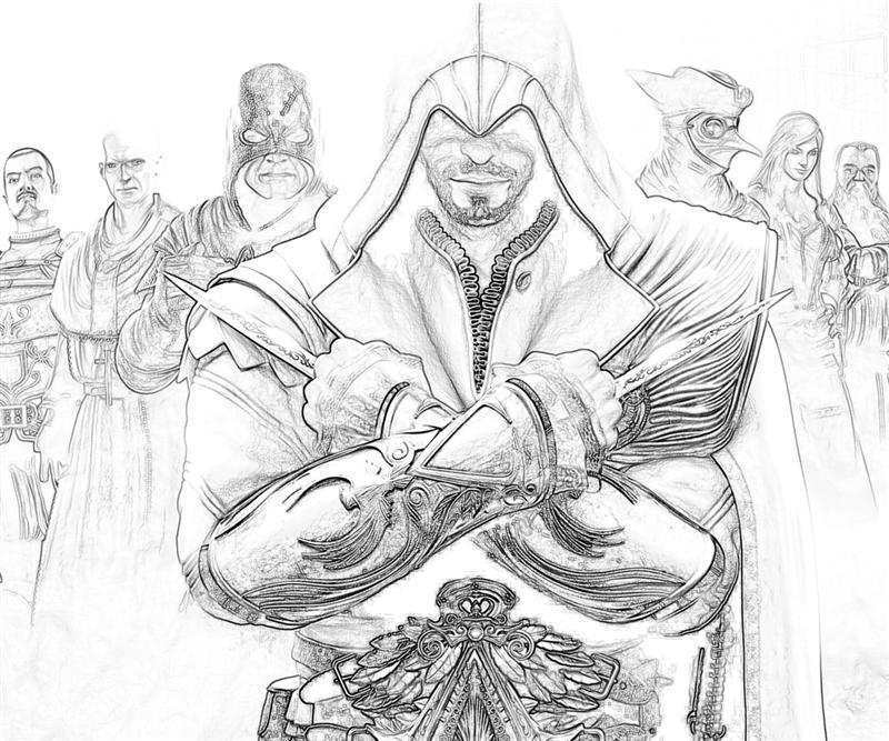 Coloriage d'un personnage d'Assassin's Creed en pleine action
