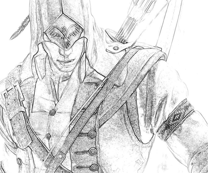 Coloriage d'un personnage emblématique d'Assassin's Creed en pleine action