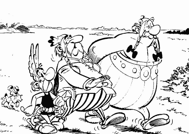 Asterix et Obelix partageant un moment de camaraderie dans un décor gaulois