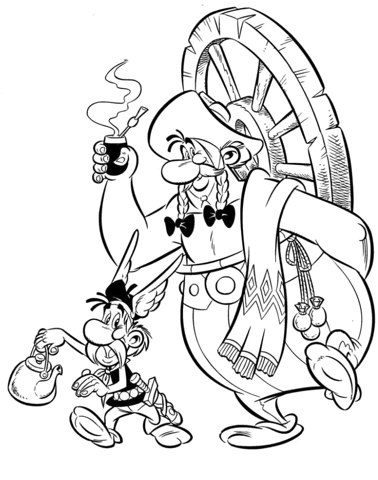 Asterix et Obelix se battent contre des romains dans un décor gaulois