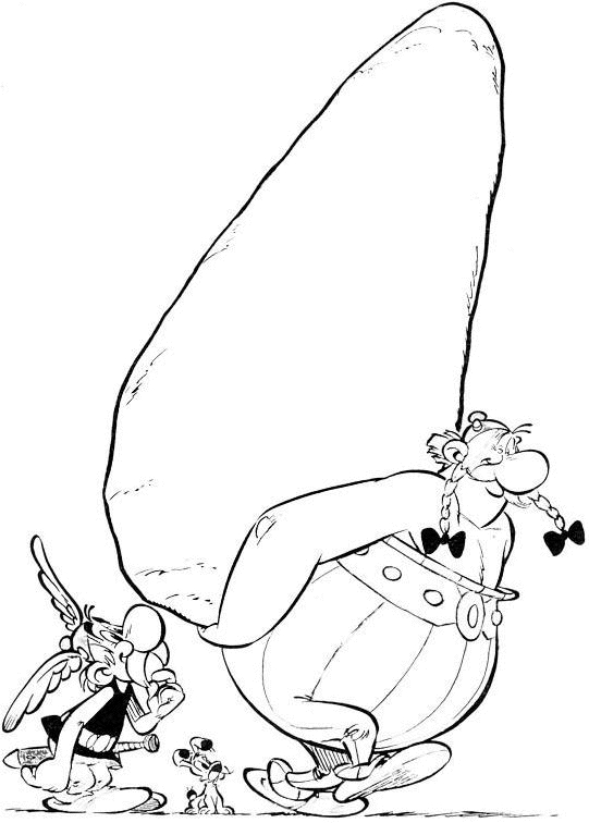 Asterix et Obelix posant avec un sanglier dans un décor campagnard